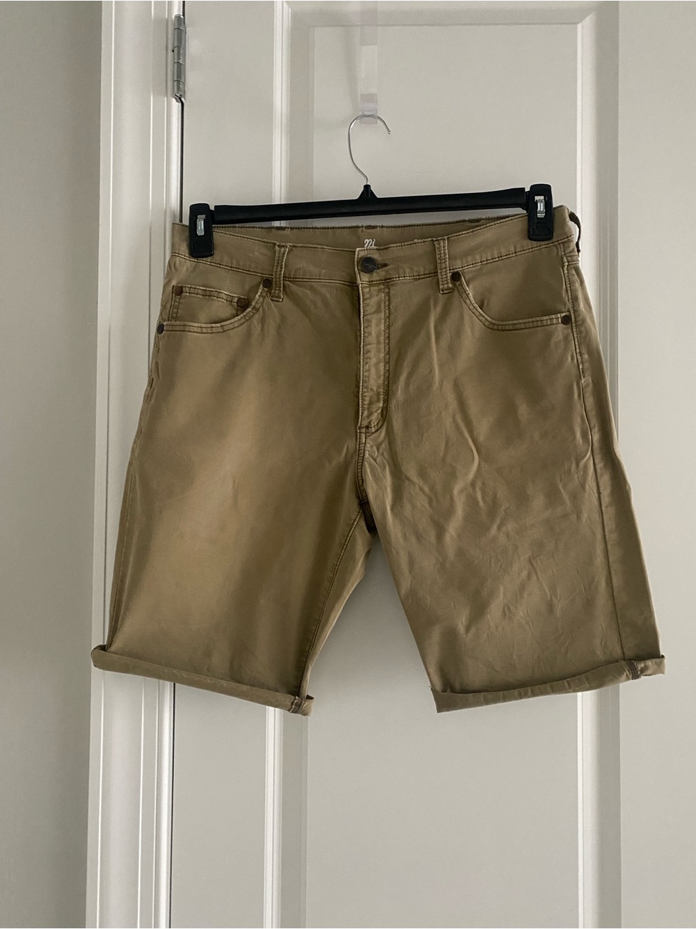 Wrangler Khaki Cut Off  Long Shorts Zip Up Big Pockets Stretchy See Pic Measures